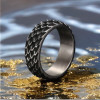 Men's ring with snake scale ring, oxidized finish
