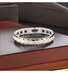 Bracciale da donna in ceramica bianca lucida con bordi dorati magnetici
