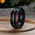 Bague personnalisee titane noir anneau homme bande rainure
