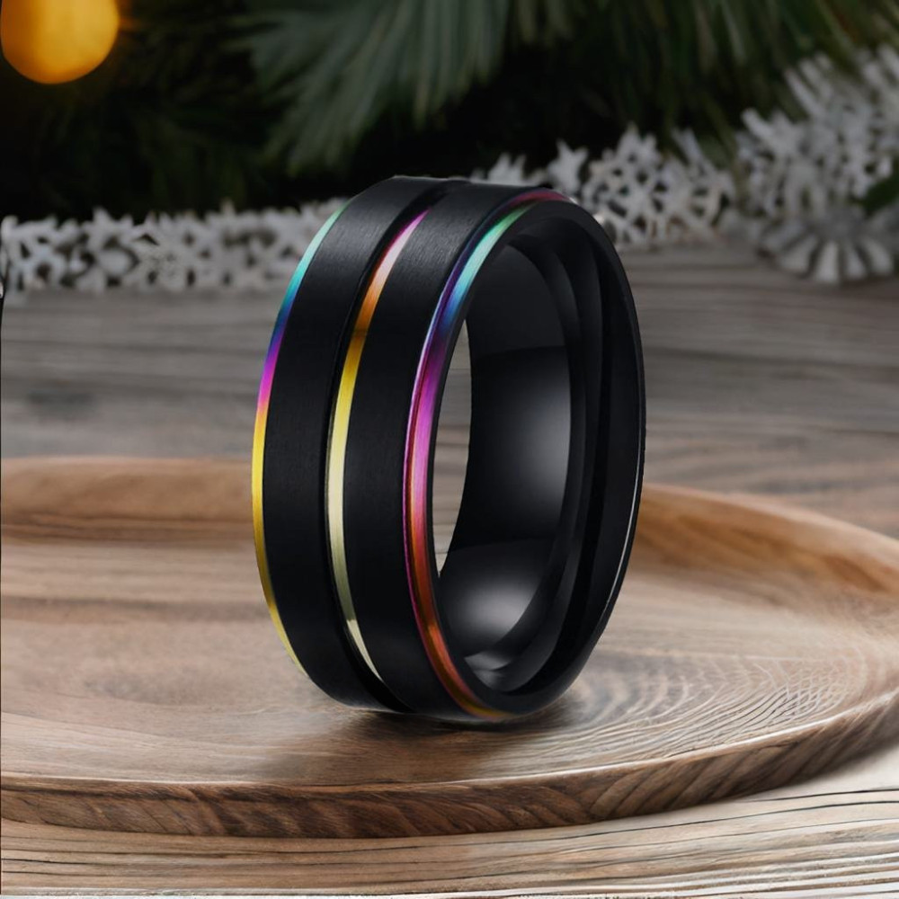 Men's Black Titanium Band Ring