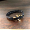 Bracelet homme cuir cordons noir fermoir manille marin acier