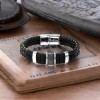 Herren-Lederarmband mit doppeltem Kordelring und magnetischem Stahlverschluss