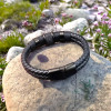 Herren-Lederarmband mit doppeltem Kordelring und magnetischem Stahlverschluss