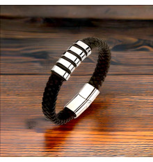 Bracelet homme cuir anneau fermoir acier aimante