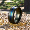 Men's Black Brushed Blue Line Titanium Band Ring