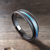 Bracelet homme cuir ligne bleue multi-rubans fermoir acier aimante