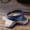 Bracelet homme cuir ligne bleue multi-rubans fermoir acier aimante