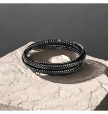 Herrenarmband aus geflochtenem Leder mit schwarzer Kordel und magnetischem Stahlverschluss