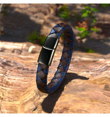 Bracciale da uomo in pelle intrecciata con chiusura magnetica in acciaio