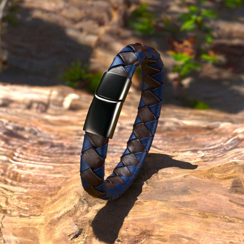 Herrenarmband aus geflochtenem Leder mit magnetischem Stahlverschluss