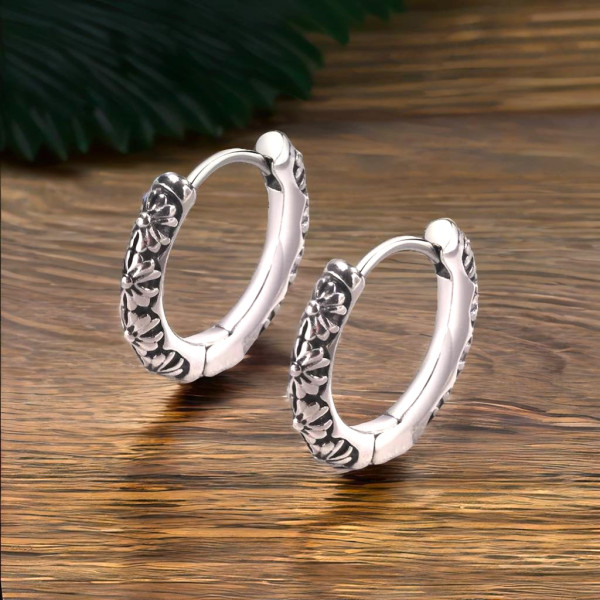 Pendientes de aro hombre acero flor de lis