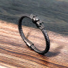 Men's Black Braided Leather Skull Bracelet