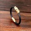 Men's Black Braided Leather Skull Bracelet