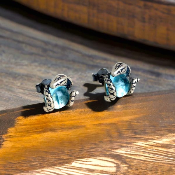 Boucles d'oeilles homme clous argent serpent pierre topaze