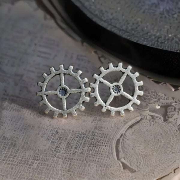 Boucles d'oreilles clous rouage argent