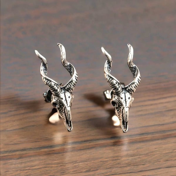 Boucles d'oreilles clous crane de chevre argent homme