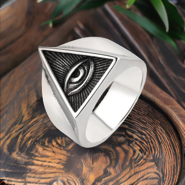 Herrenring aus Stahl Auge der Vorsehung Freimaurerei