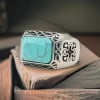 Herenring van staal Keltische zegelring turquoise