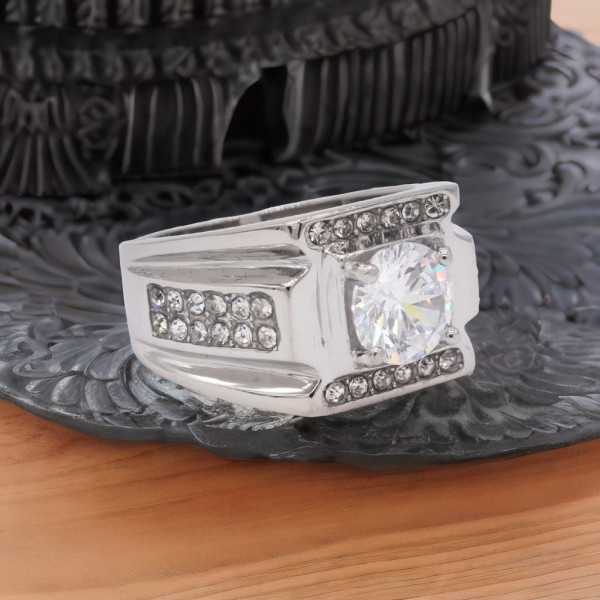 Anello Uomo in Acciaio Sigillo Zirconio