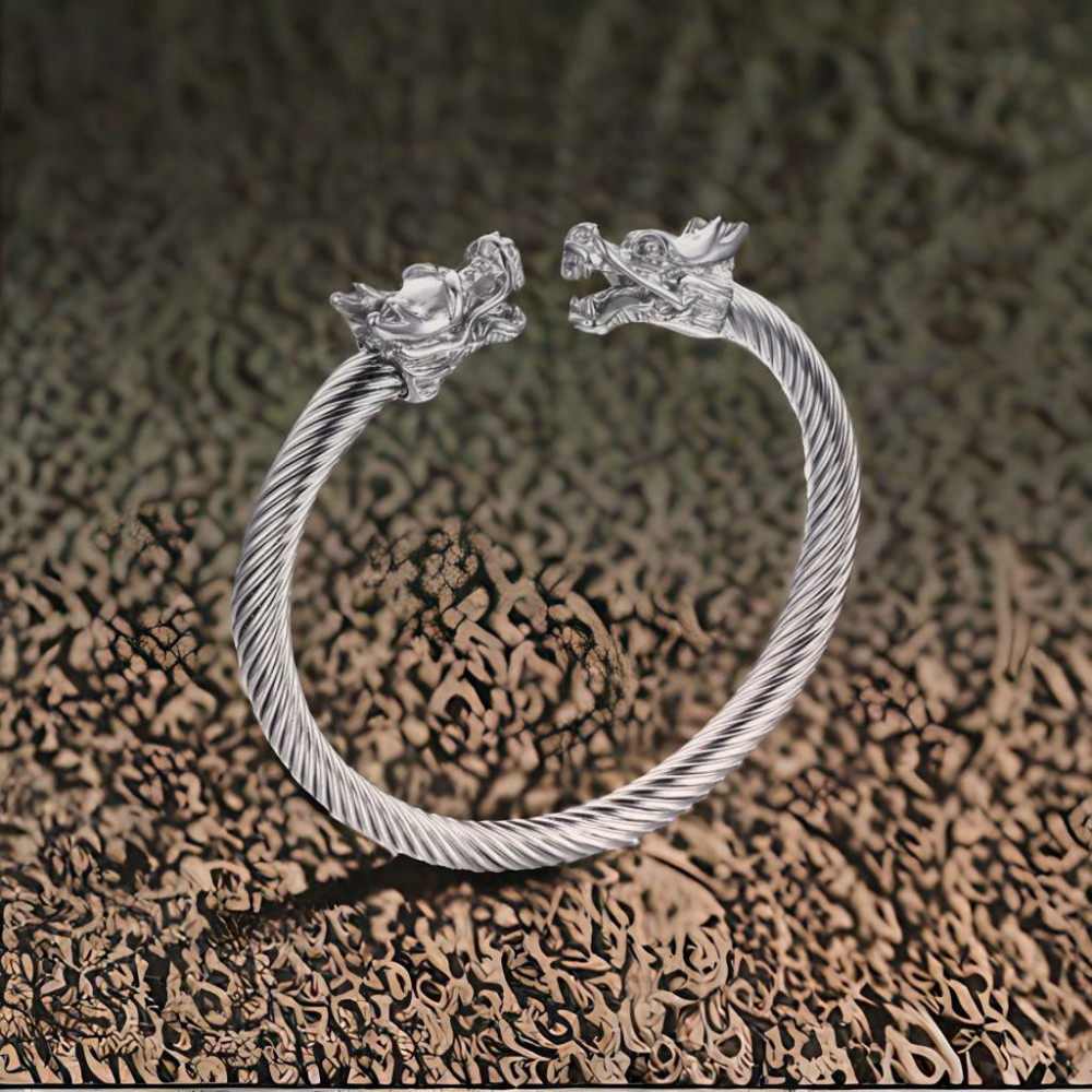 Bracelet jonc acier biker homme cable fermoir tete de dragon