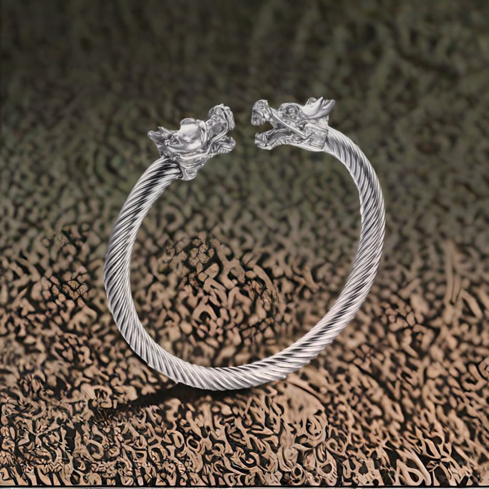 Heren biker stalen armband met drakenkopsluiting