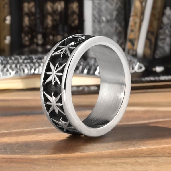 Men's steel ring with raised star