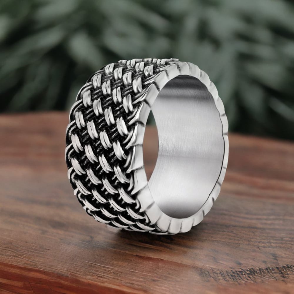 Anello in acciaio Anello da uomo in maglia intrecciata
