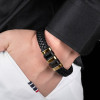 Bracciale da uomo in pelle con anello e chiusura magnetica in acciaio