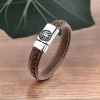 Herenarmband van gevlochten leer met stalen sluiting en spinnenmotief
