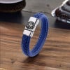 Bracciale da Uomo in Pelle Intrecciata con Chiusura in Acciaio e Motivo Ragno