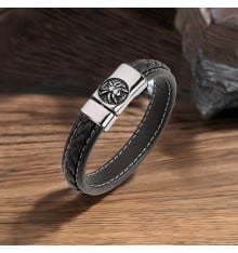 Bracciale da Uomo in Pelle Intrecciata con Chiusura in Acciaio e Motivo Ragno