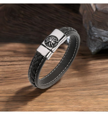 Bracelet homme cuir tresse fermoir acier motif araignee
