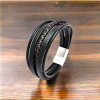 Bracciale uomo in pelle nera con più corde e chiusura magnetica in acciaio