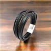 Bracelet homme cuir noir multi cordons fermoir acier aimante