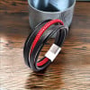 Bracelet homme cuir noir multi cordons fermoir acier aimante