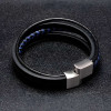 Bracciale uomo in pelle nera con più corde e chiusura magnetica in acciaio