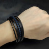 Bracelet homme cuir noir multi cordons fermoir acier aimante