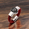 Bracelet homme cuir noir tete de lion acier