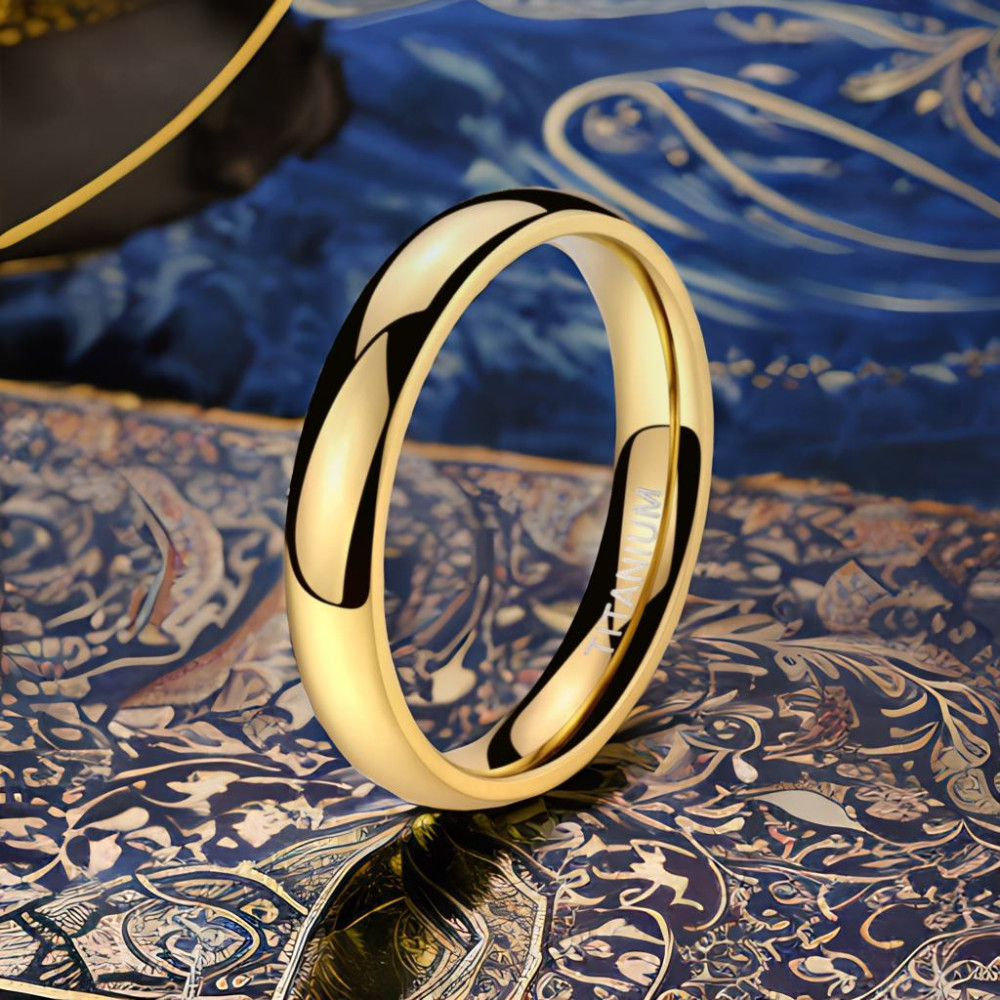 Titanium Wedding Ring Gold-Plated Polished Band Custom Engraving Available