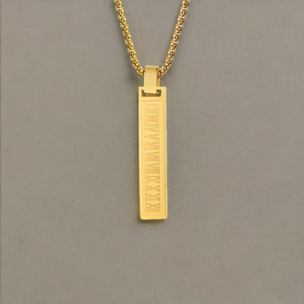 Collana con ciondolo da uomo personalizzata Barra in acciaio nera con numeri romani personalizzabili