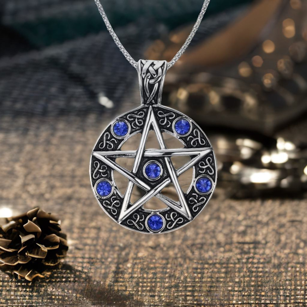 Men's Stainless Steel Pentacls Zirconia Inlay Pendant