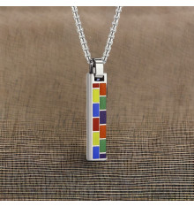 Pendentif personnalise homme acier noir multicolore barre a graver