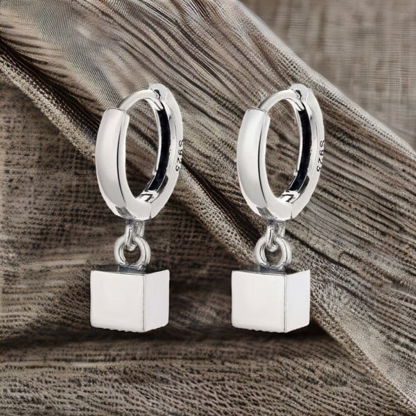 Boucles d'oreille argent creoles pendante cube