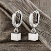 Men's Sterling Silver Cube Pendant Hoop Earrings