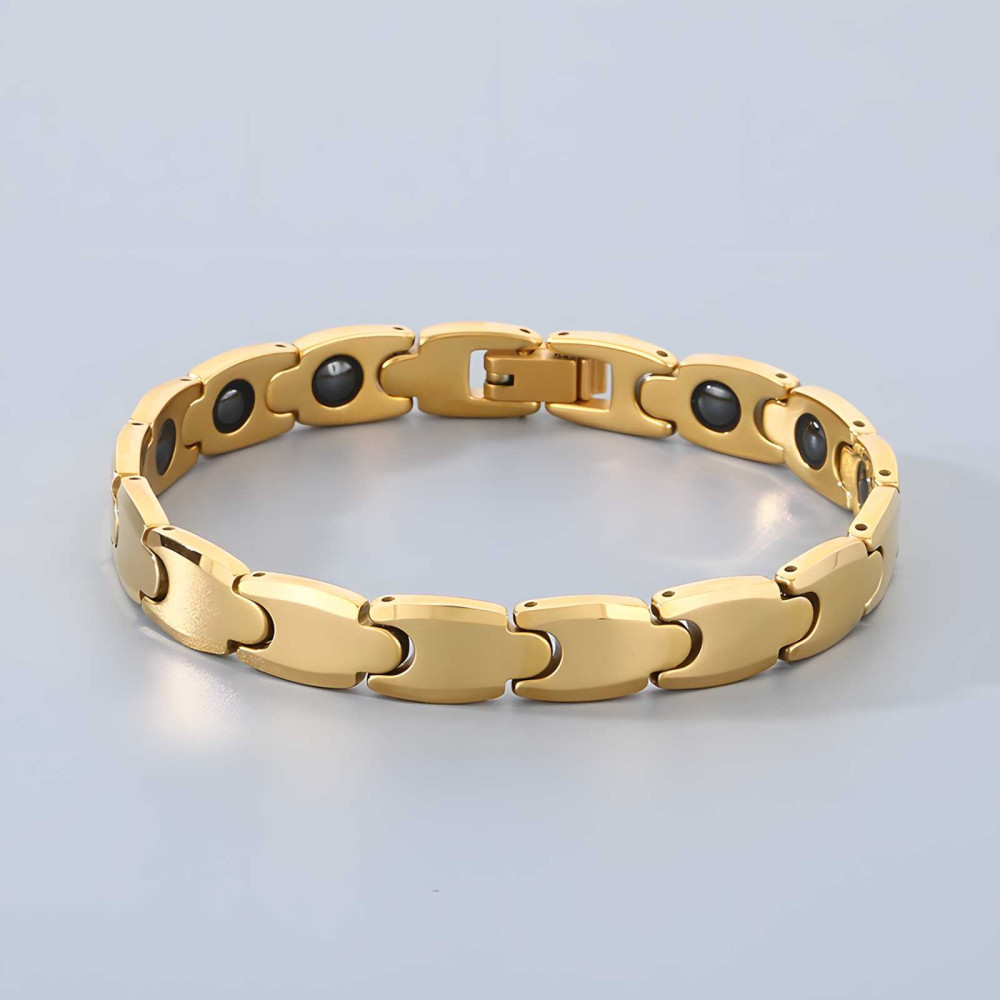 Bracelet homme tungstene facette magnetique aimante plaque or
