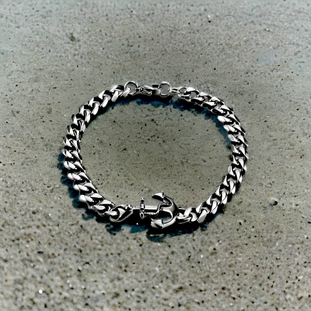 Bracciale a catena in acciaio con ancora marina per uomo e donna