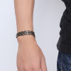 Bracelet acier magnetique homme 2ton noir brosse