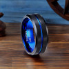 Customizable Men's Tungsten Ring with Central Groove and Blue Line