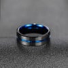 Bague homme tungstene rainure central ligne bleue personnalisable