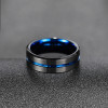 Customizable Men's Tungsten Ring with Central Groove and Blue Line